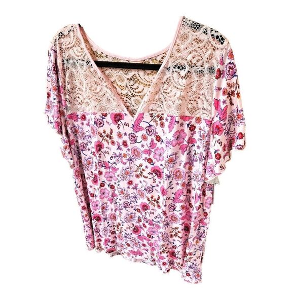 TORRID NEW Floral Jersey Knit Super Soft Slub Lace Yoke Flutter Sleeve Top - Picture 4 of 16